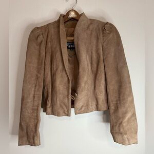 WINLIT Women's Tan suede cropped puff sleeve Jacket in size small